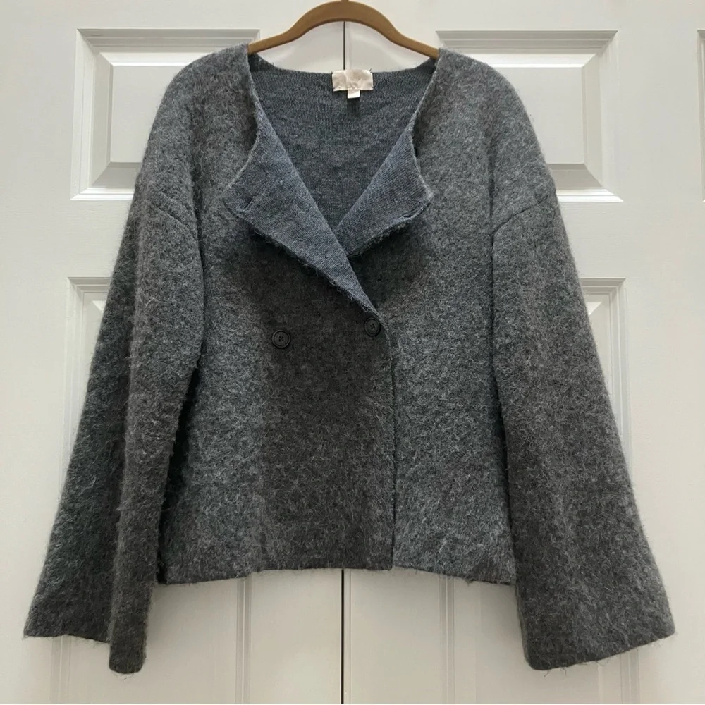 J Crew Collection Alpaca Wool Double Breasted Collarless Sweater Coat Cardigan